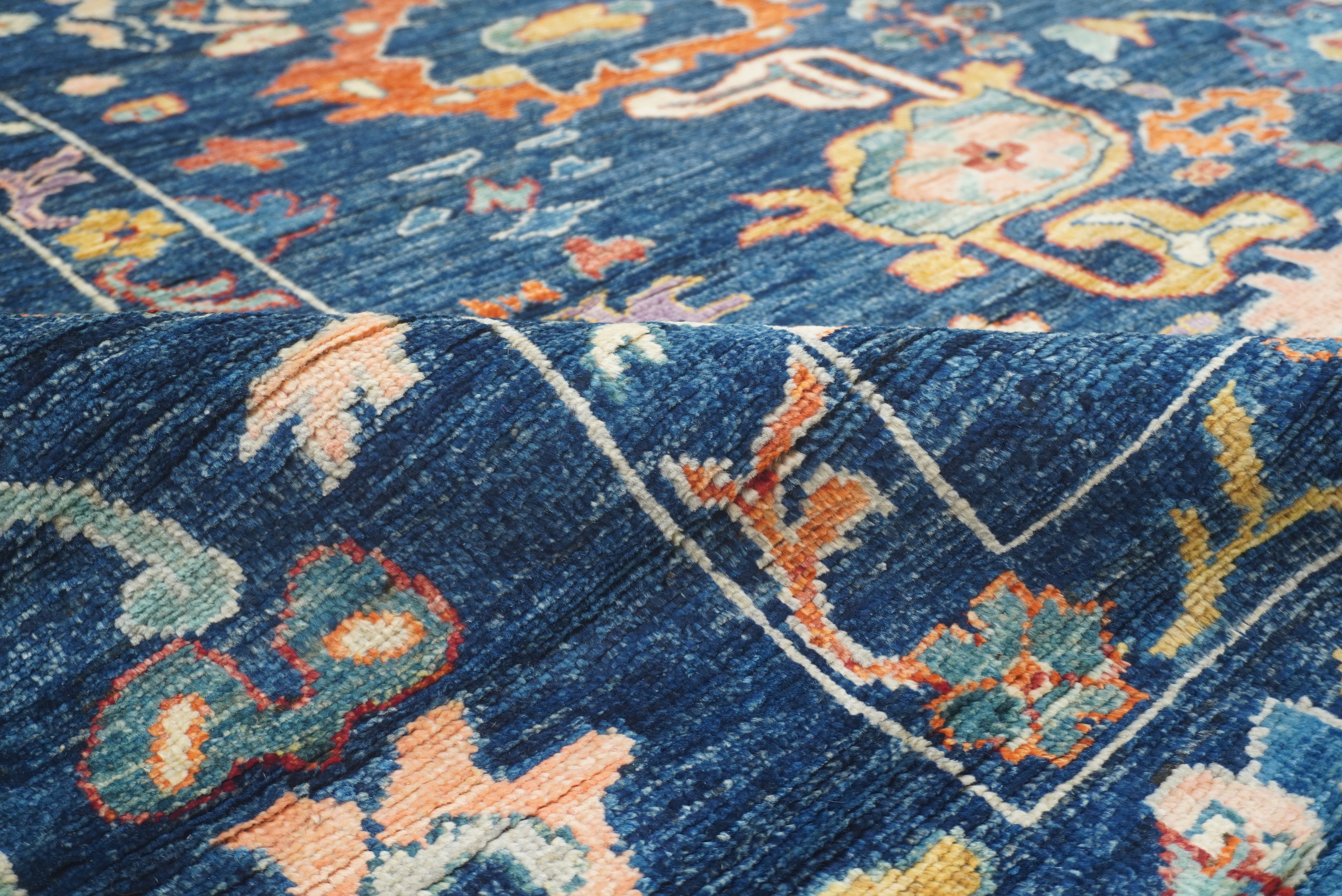 9x12 Navy Blue Oushak Turkish Hand knotted Oriental Rug - Yildiz Rugs