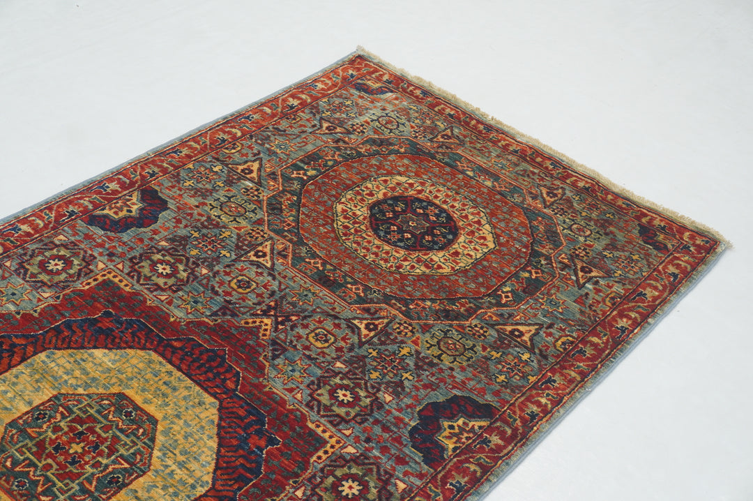 10 ft Blue Mamluk Hand knotted Turkish Medallion Runner Rug