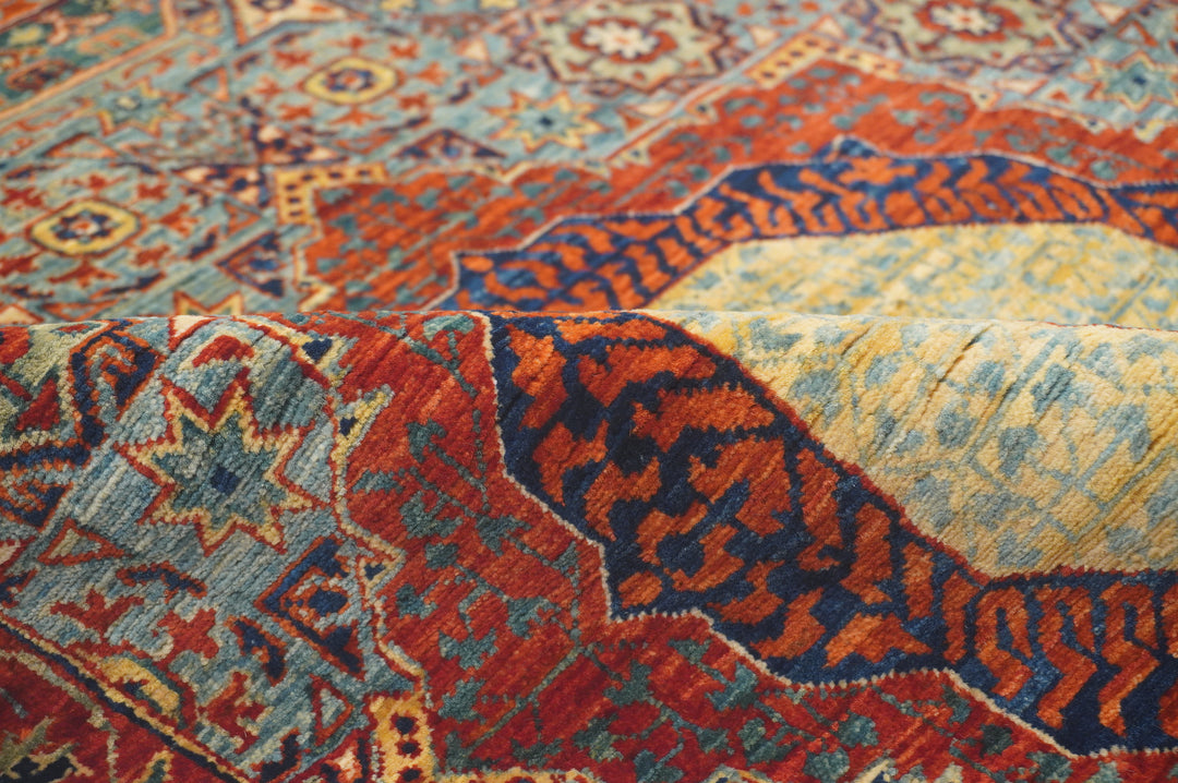 10 ft Blue Mamluk Hand knotted Turkish Medallion Runner Rug