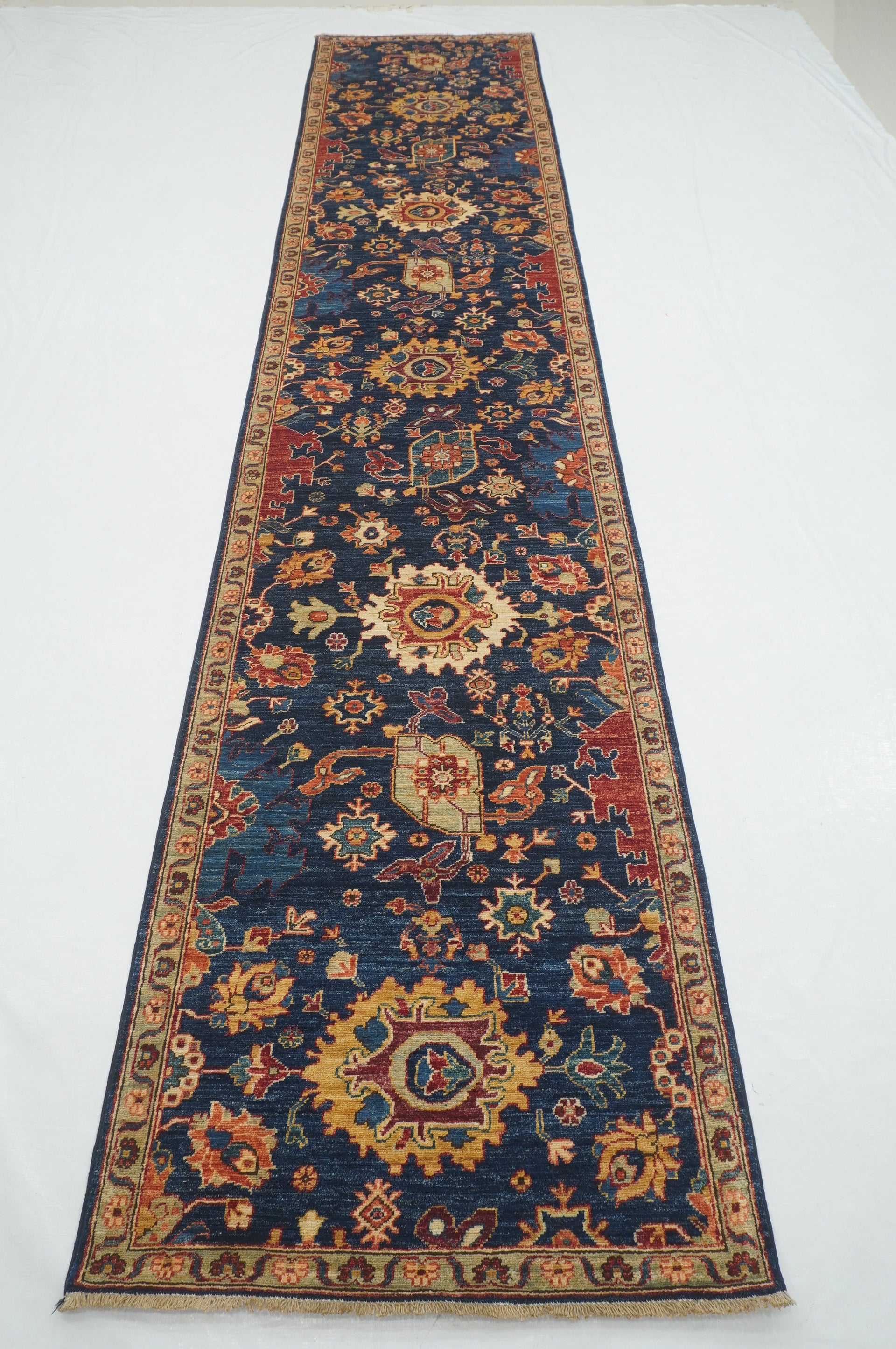 13 Ft Navy Blue Bidjar Afghan hand knotted Oriental Runner Rug - Yildiz Rugs