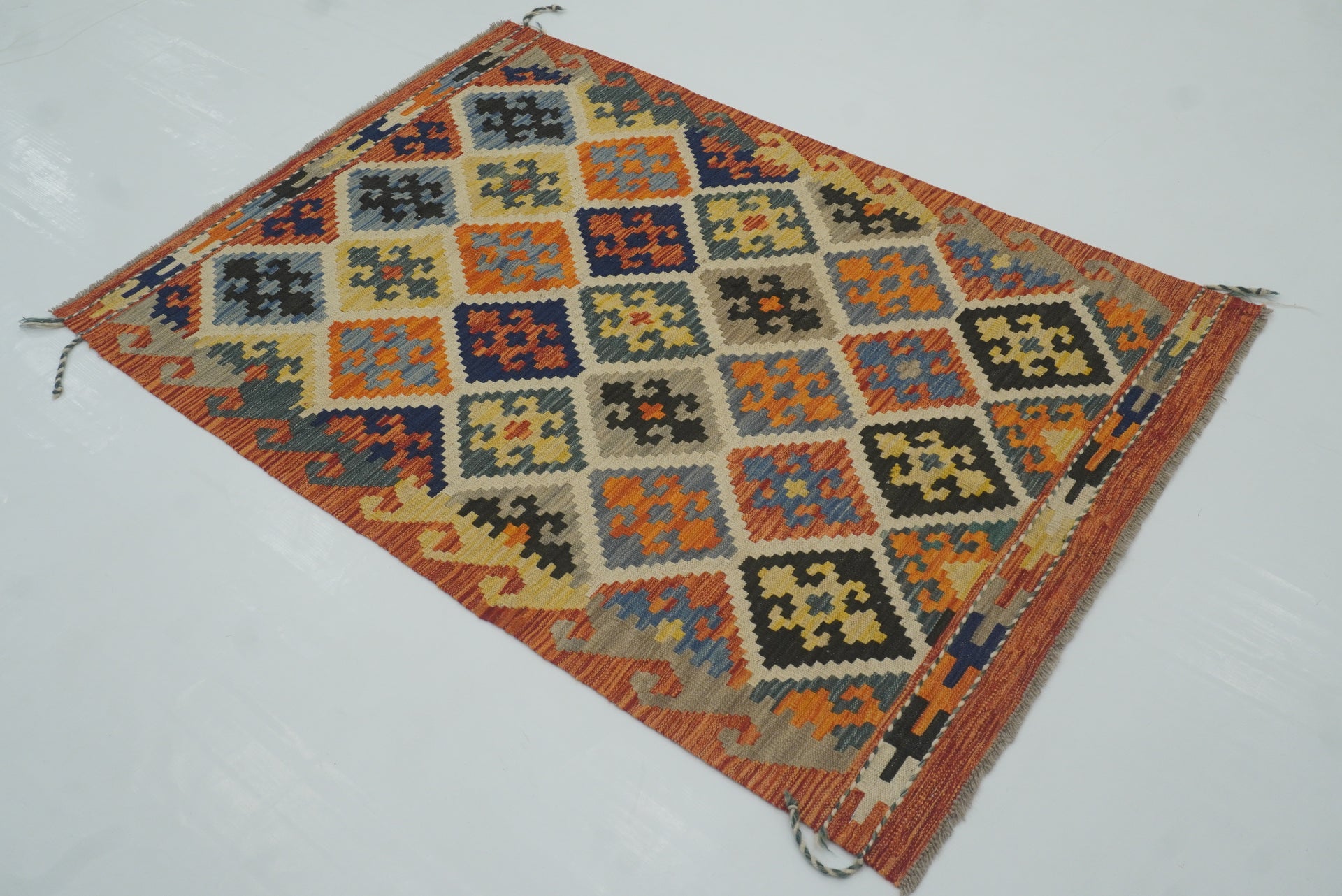 3x5 Red Afghan Handmade Geometric Kilim Rug