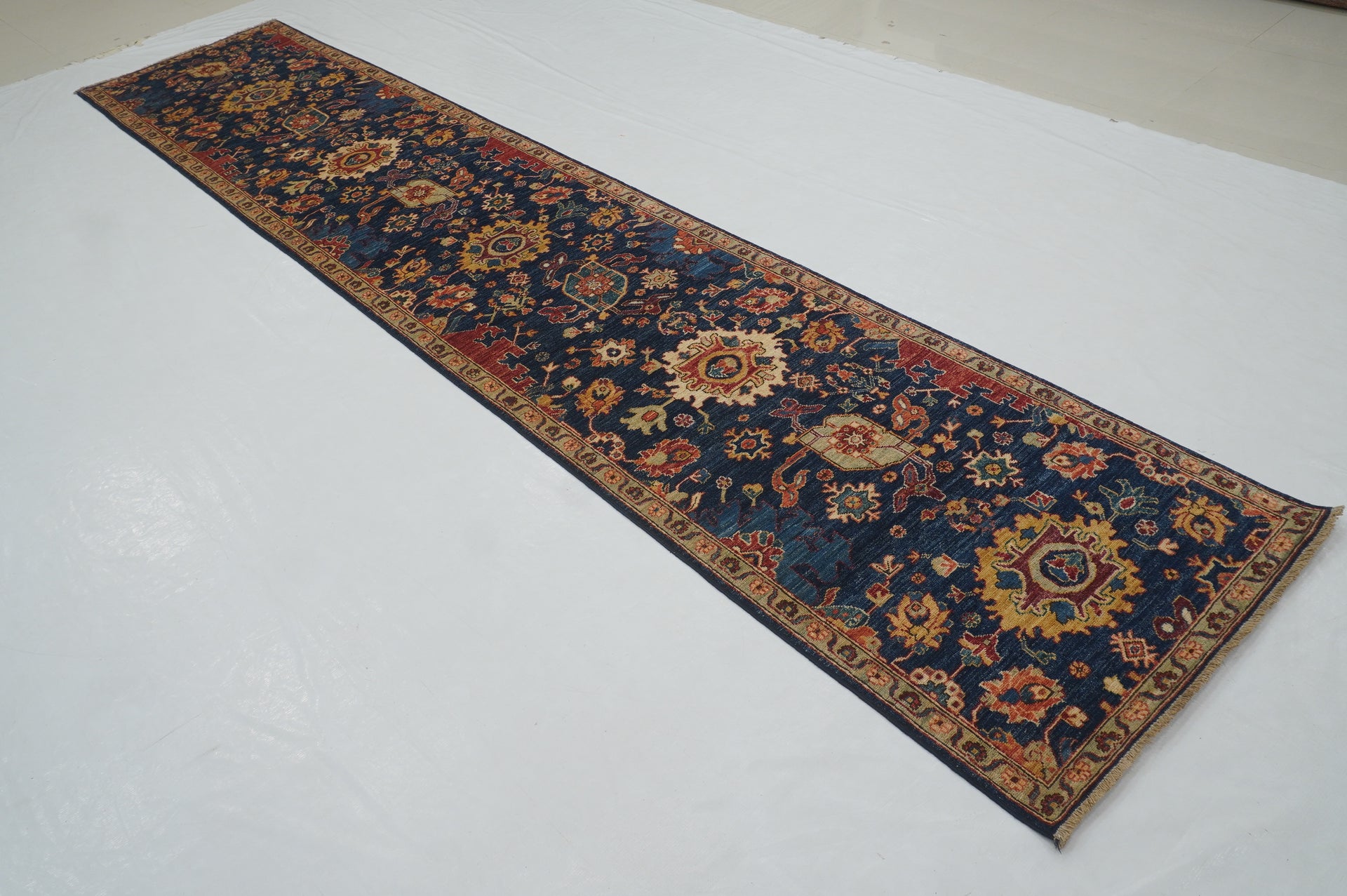 13 Ft Navy Blue Bidjar Afghan hand knotted Oriental Runner Rug - Yildiz Rugs