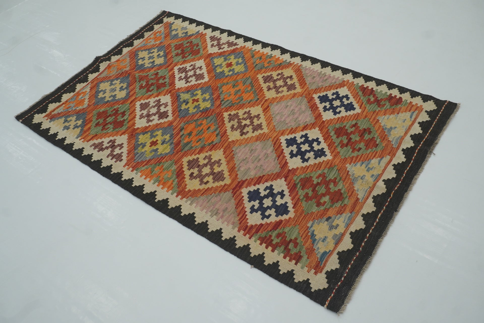 3x5 Rust Red Afghan Handmade Geometric Kilim Rug