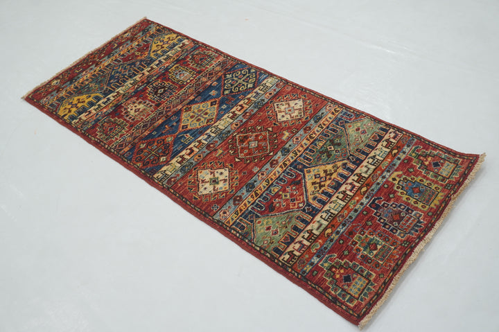 5 ft Red Tribal Gabbeh Afghan Hand knotted Narrow Short Runner Rug - Yildiz Rugs