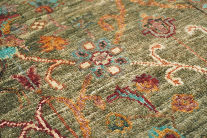 2x3 Green Afghan Waziri Floral Hand Knotted Rug - Yildiz Rugs