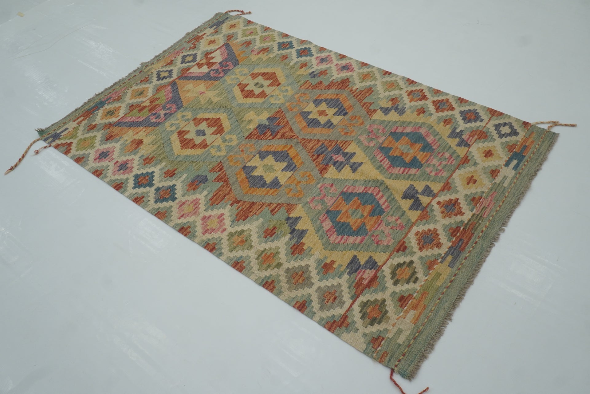 3x5 Muted Blue Afghan Handmade Geometric Kilim Rug