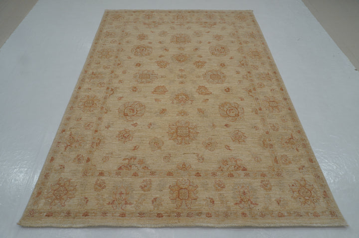 6x8 Beige Vintage Turkish Hand knotted Chobi Oushak Rug - Yildiz Rugs