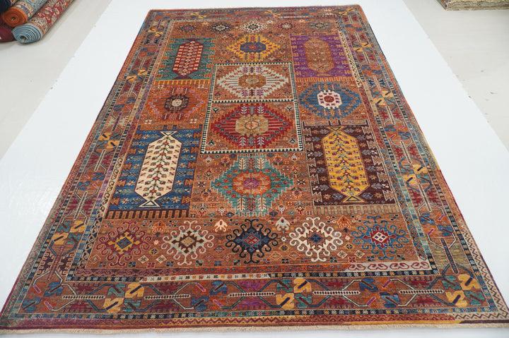 7x10 Brown Baluch Tribal Afghan Samarkand Hand knotted Rug - Yildiz Rugs