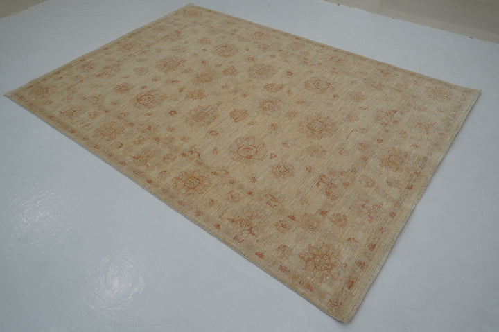 6x8 Beige Vintage Turkish Hand knotted Chobi Oushak Rug - Yildiz Rugs