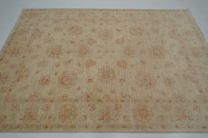 6x8 Beige Vintage Turkish Hand knotted Chobi Oushak Rug - Yildiz Rugs