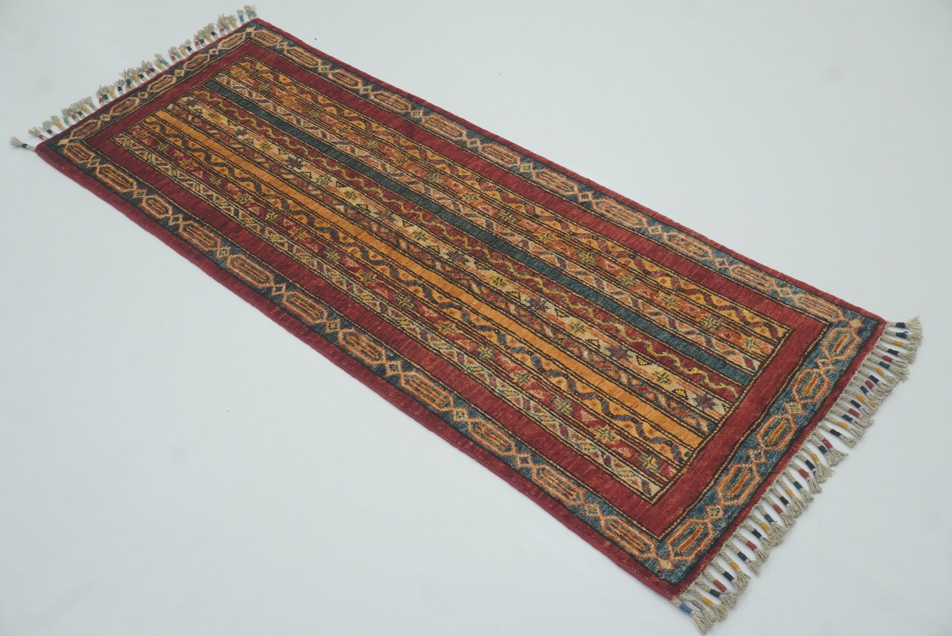 2x5 Red Shaal Turkish Hand knotted Runner Rug - Yildiz Rugs