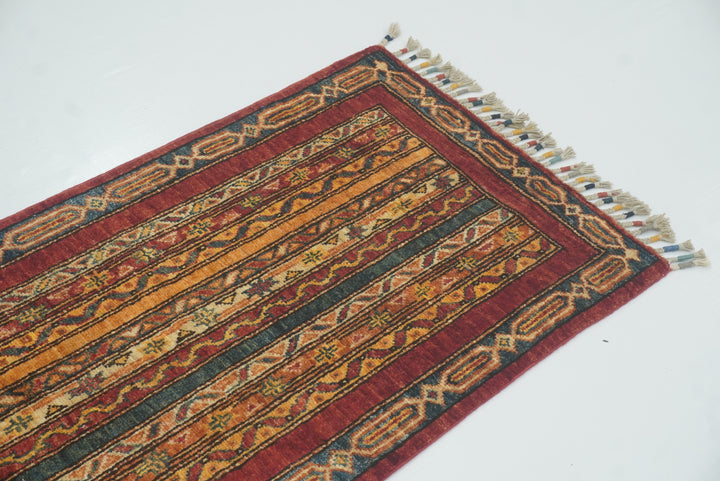 2x5 Red Shaal Turkish Hand knotted Runner Rug - Yildiz Rugs