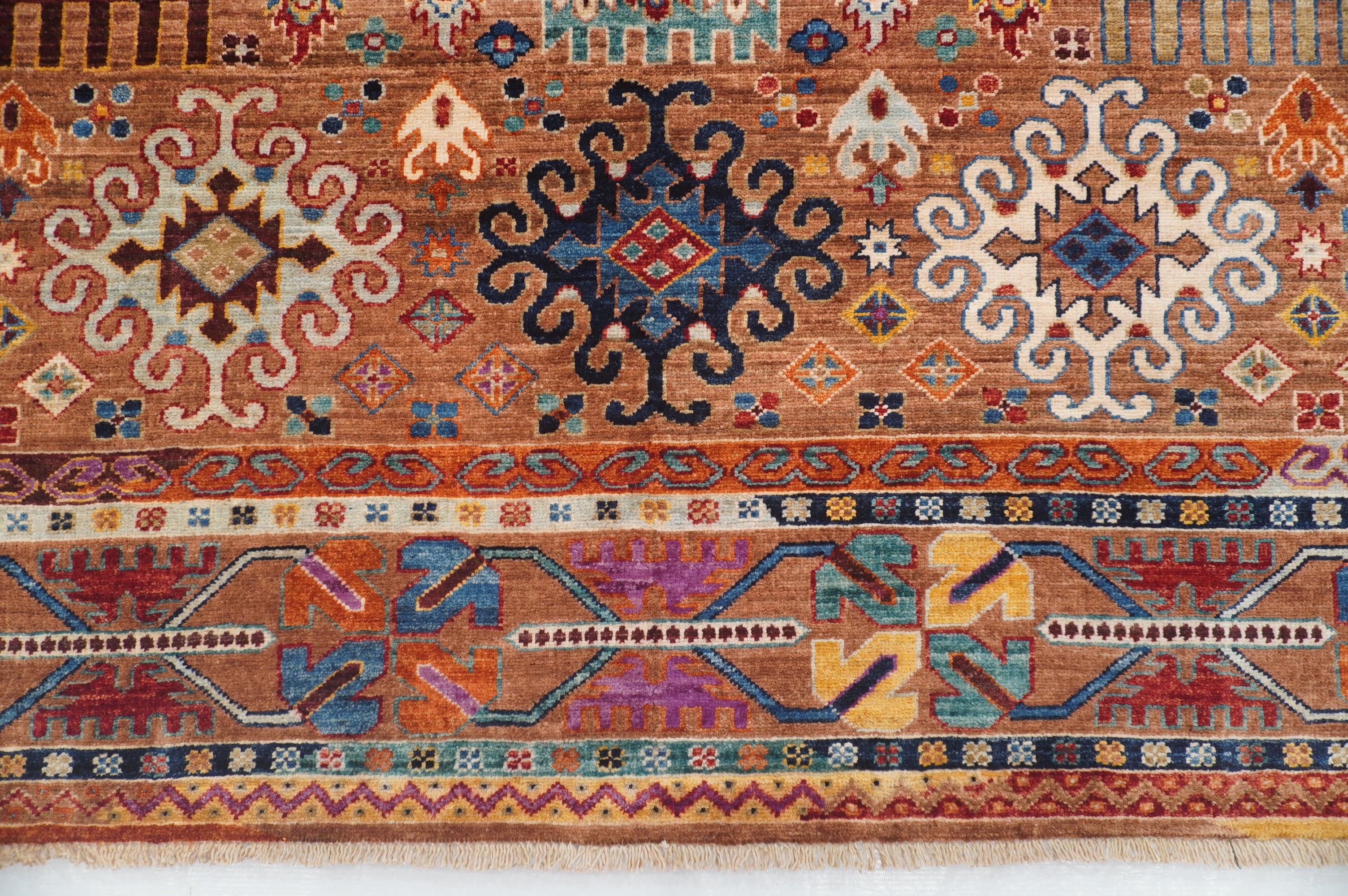 7x10 Brown Baluch Tribal Afghan Samarkand Hand knotted Rug - Yildiz Rugs