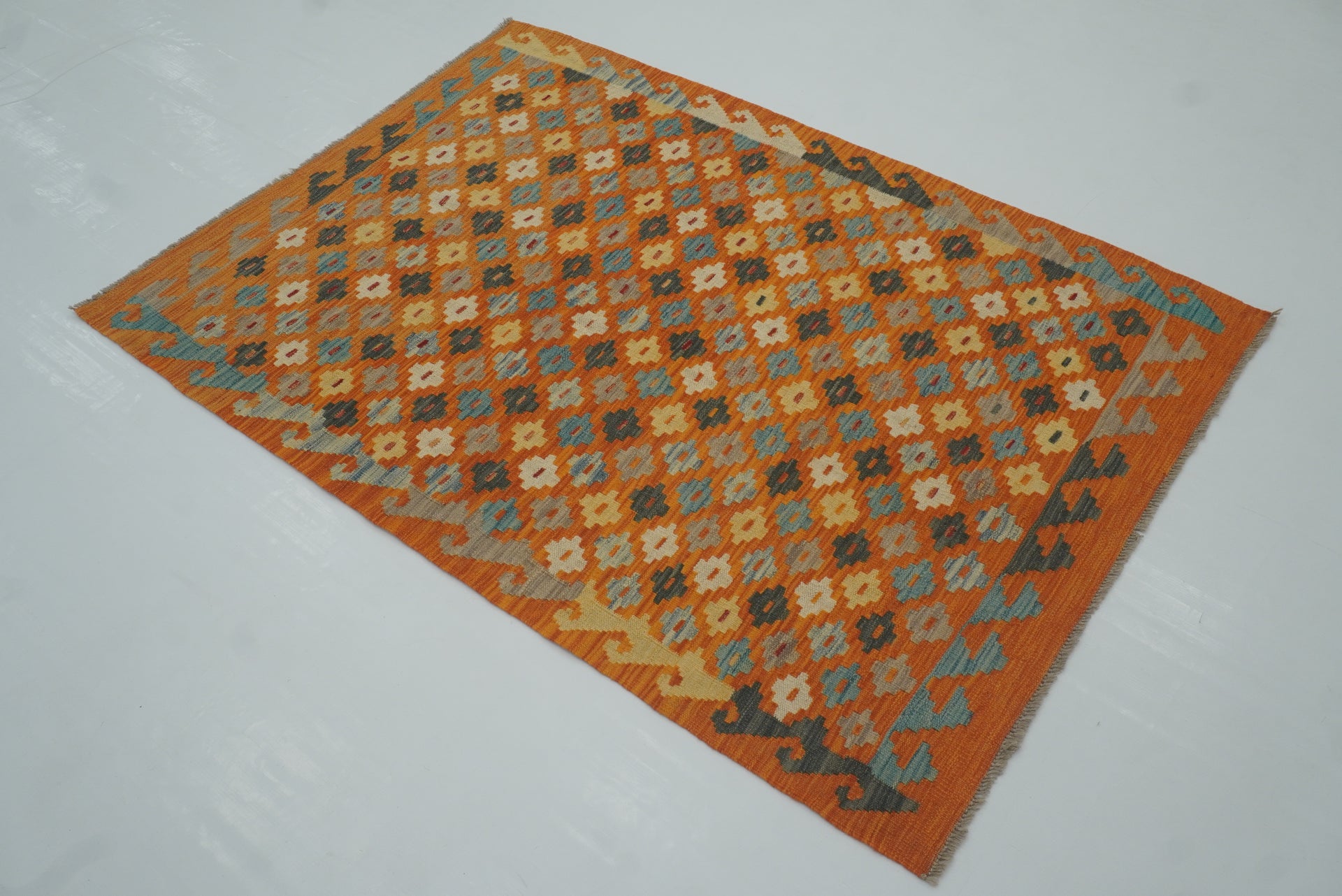 3x5 Orange Afghan Handmade Geometric Kilim Rug