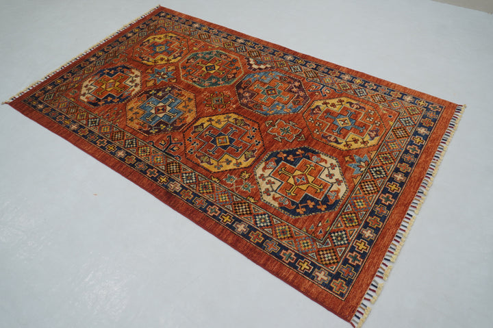 4x7 Red Ersari Afghan hand knotted Oriental Rug