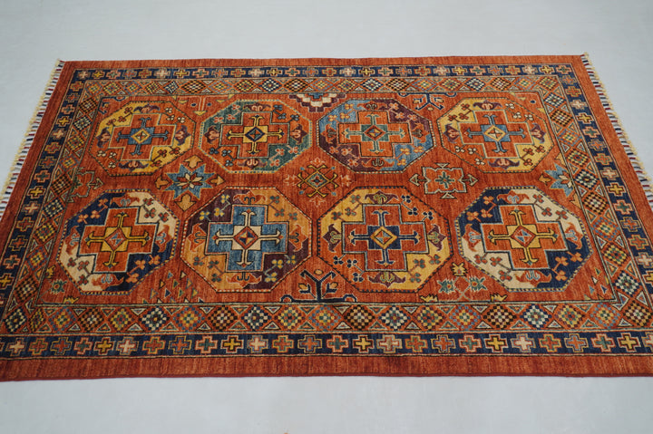 4x7 Red Ersari Afghan hand knotted Oriental Rug