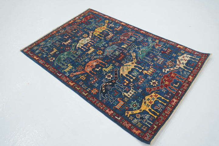 3x5 Dark Blue Tribal Animal Gabbeh Hand knotted Rug - Yildiz Rugs