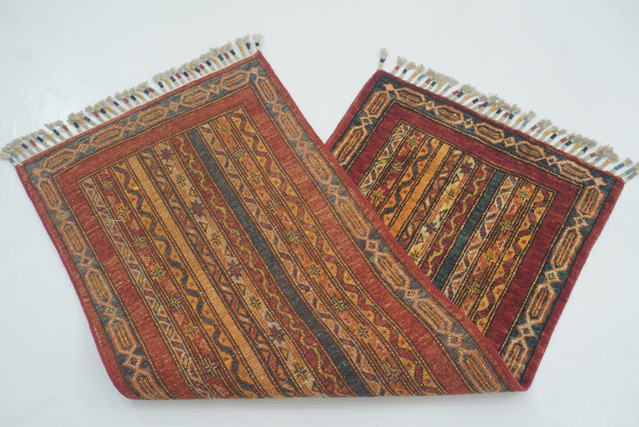 2x5 Red Shaal Turkish Hand knotted Runner Rug - Yildiz Rugs