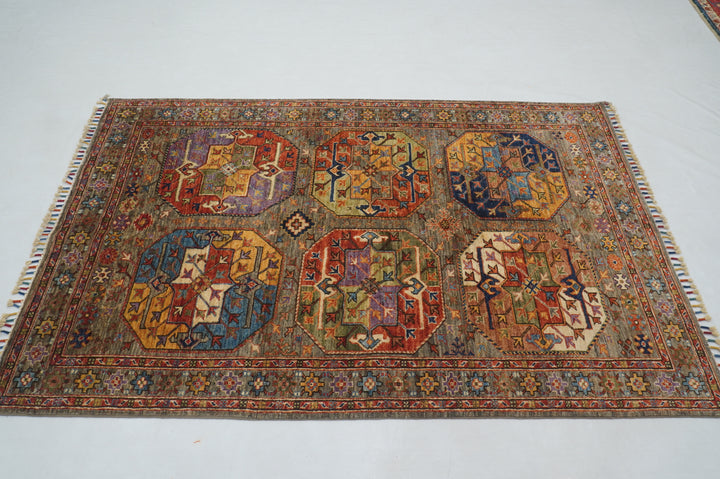 4x6 Gray Ersari Turkmen Afghan hand knotted Tribal Rug