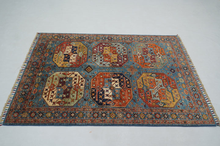 4x6 Blue Afghan Ersari Turkmen hand knotted Oriental Rug