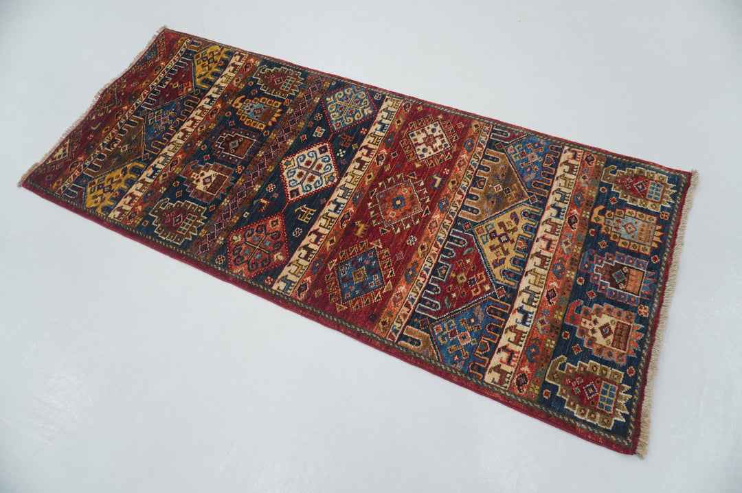 SOLD 2x5 Red Navy Blue Tribal Gabbeh Afghan Hand knotted Runner Rug