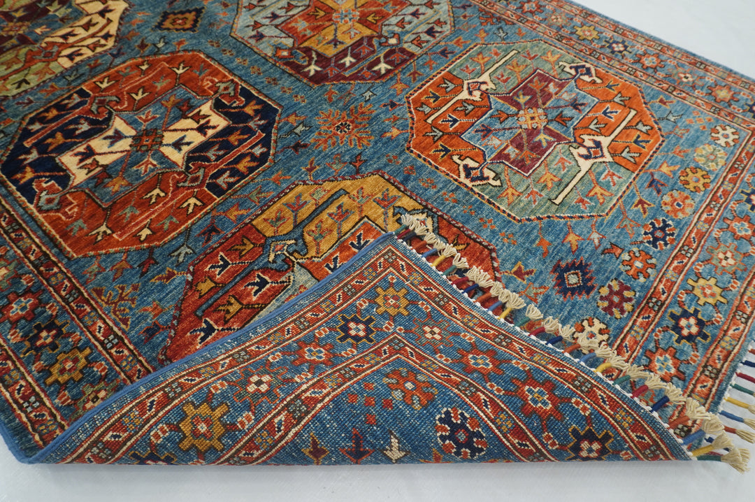 4x6 Blue Afghan Ersari Turkmen hand knotted Oriental Rug