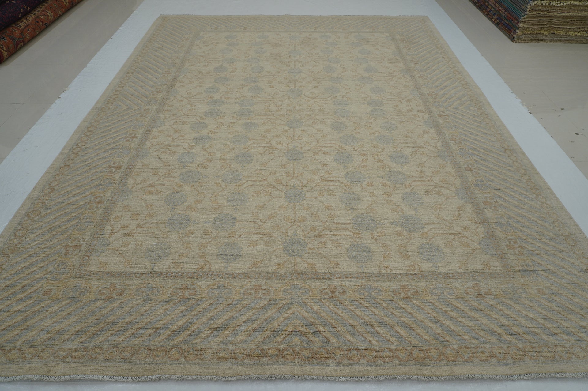 9x12 Beige Khotan Vintage Afghan Hand knotted Oriental Rug - Yildiz Rugs