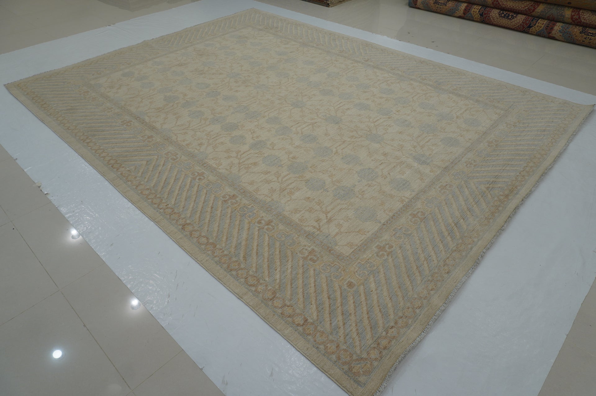 9x12 Beige Khotan Vintage Afghan Hand knotted Oriental Rug - Yildiz Rugs