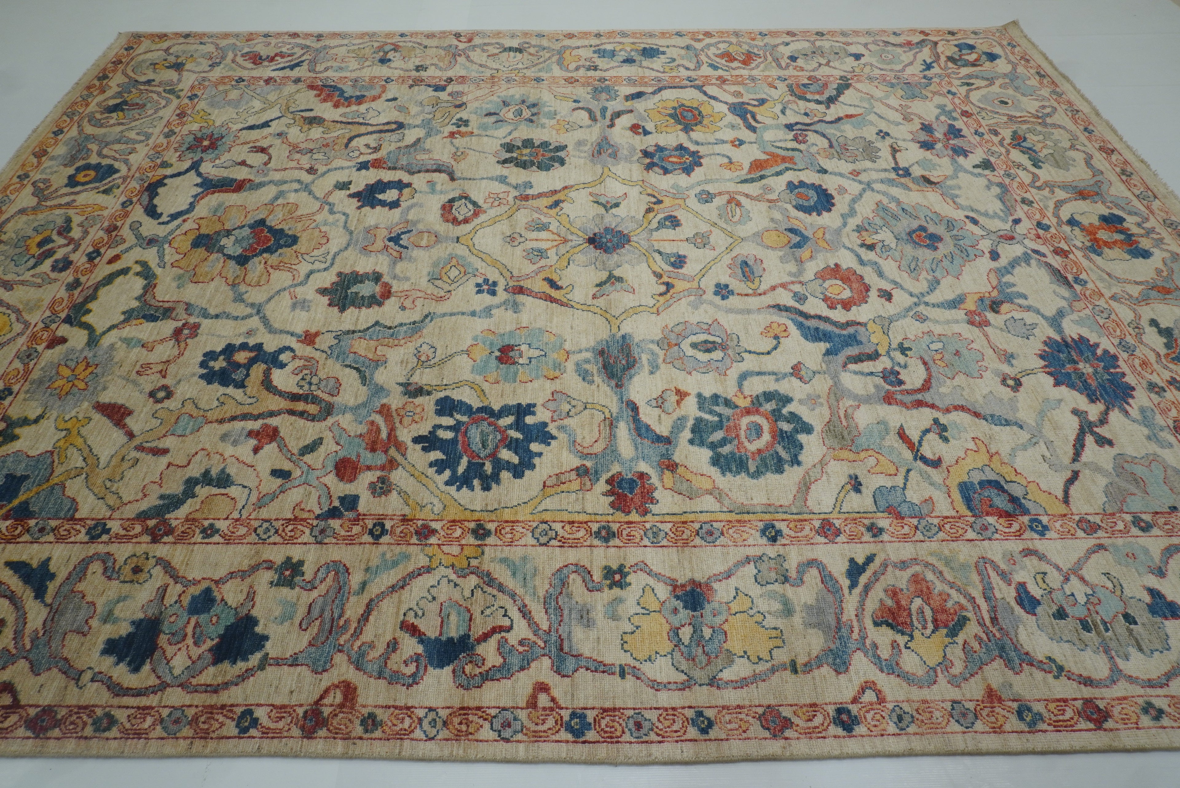9x12 Beige Oushak Turkish Hand knotted Oriental Rug - Yildiz Rugs