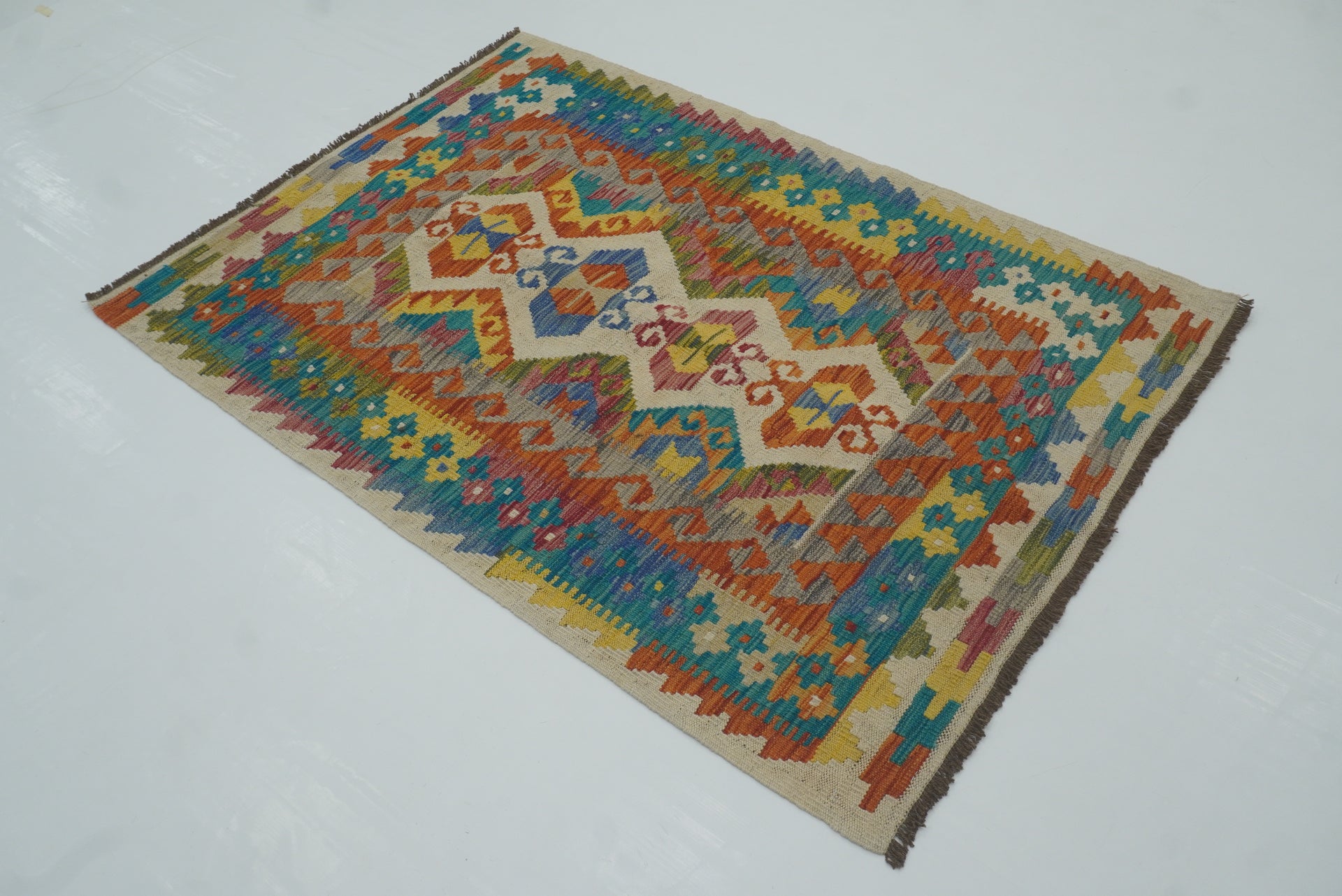 3x5 Red Afghan Handmade Geometric Kilim Rug