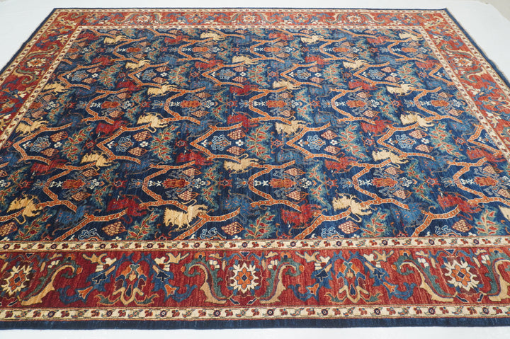 9x12 Navy Blue Tribal Lion Gabbeh Qashqai Afghan Hand Knotted Rug