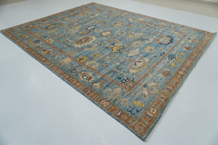 9x12 Blue Oushak Hand-Knotted Turkish Rug - Yildiz Rugs