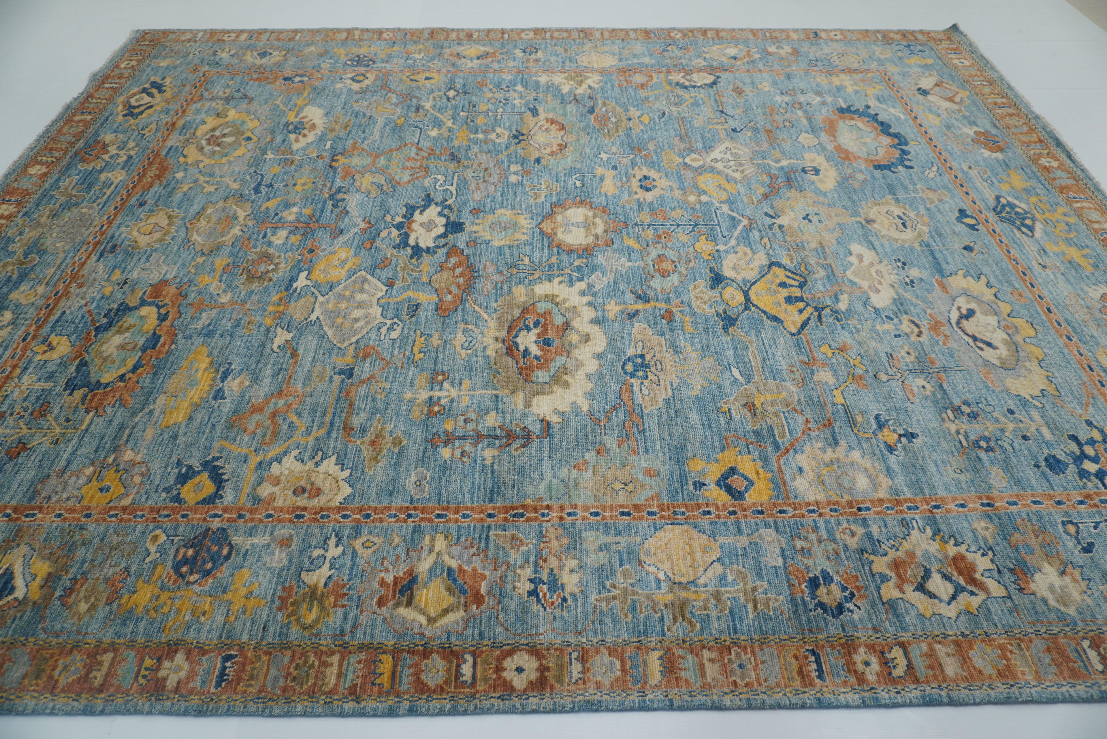 9x12 Blue Oushak Hand-Knotted Turkish Rug - Yildiz Rugs