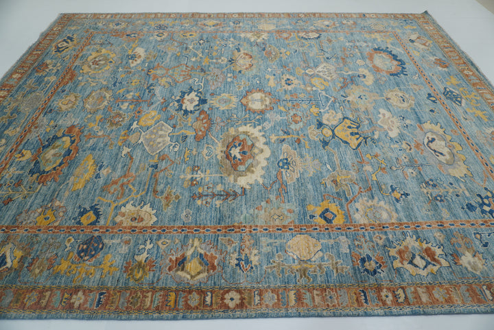 9x12 Blue Oushak Hand-Knotted Turkish Rug - Yildiz Rugs