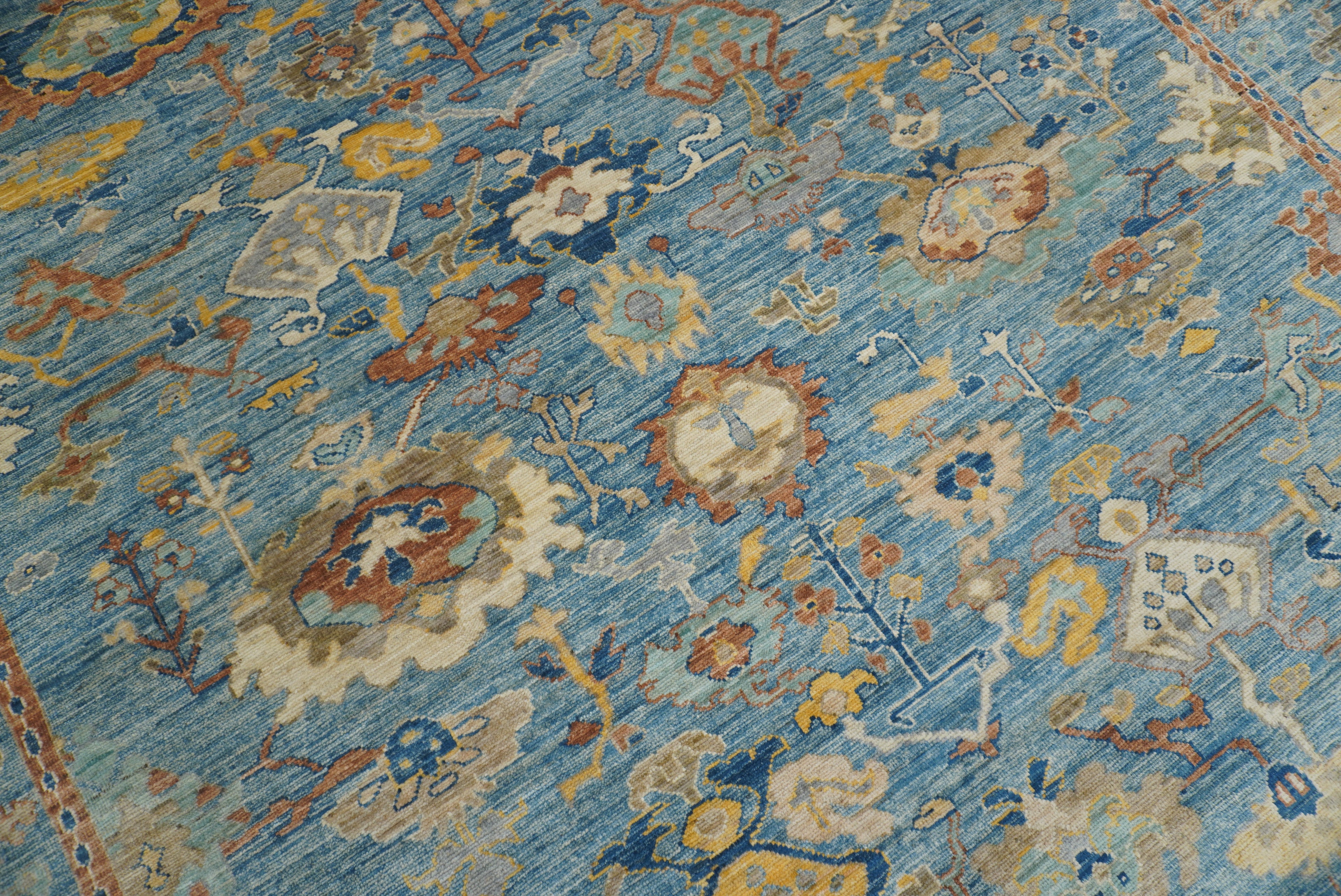 9x12 Blue Oushak Hand-Knotted Turkish Rug - Yildiz Rugs