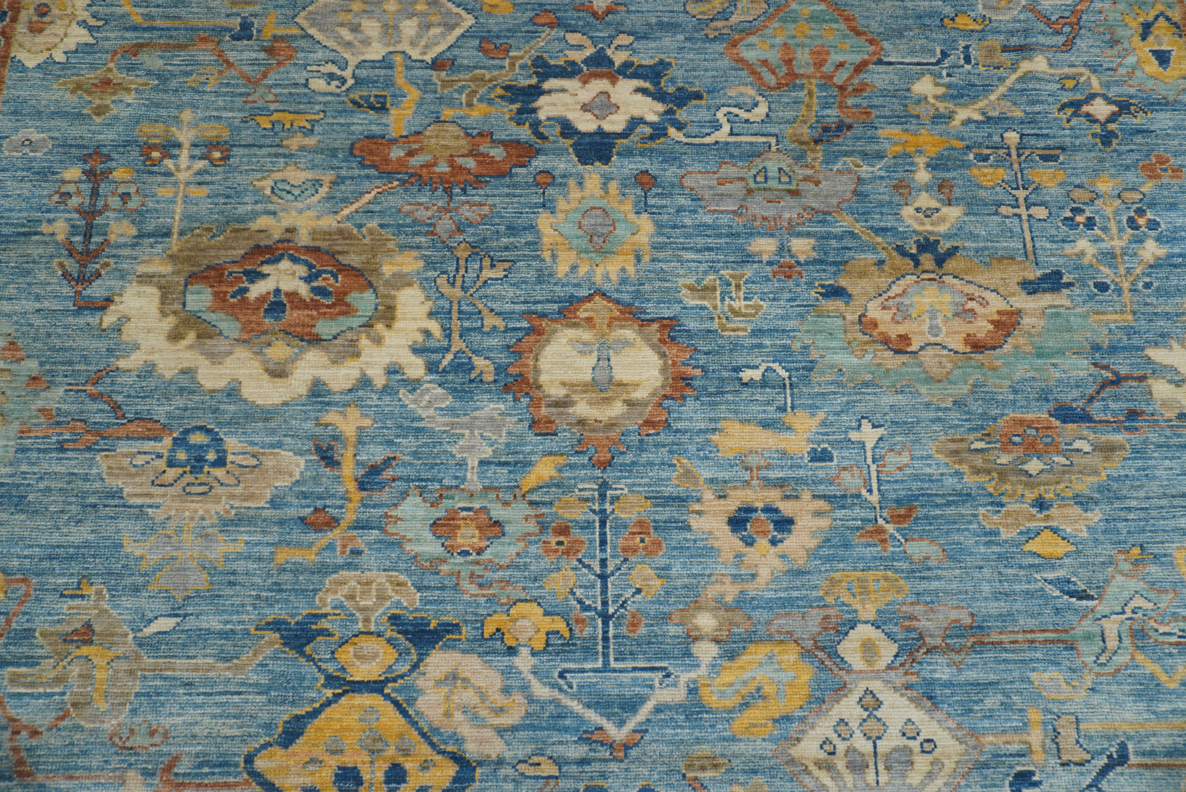 9x12 Blue Oushak Hand-Knotted Turkish Rug - Yildiz Rugs