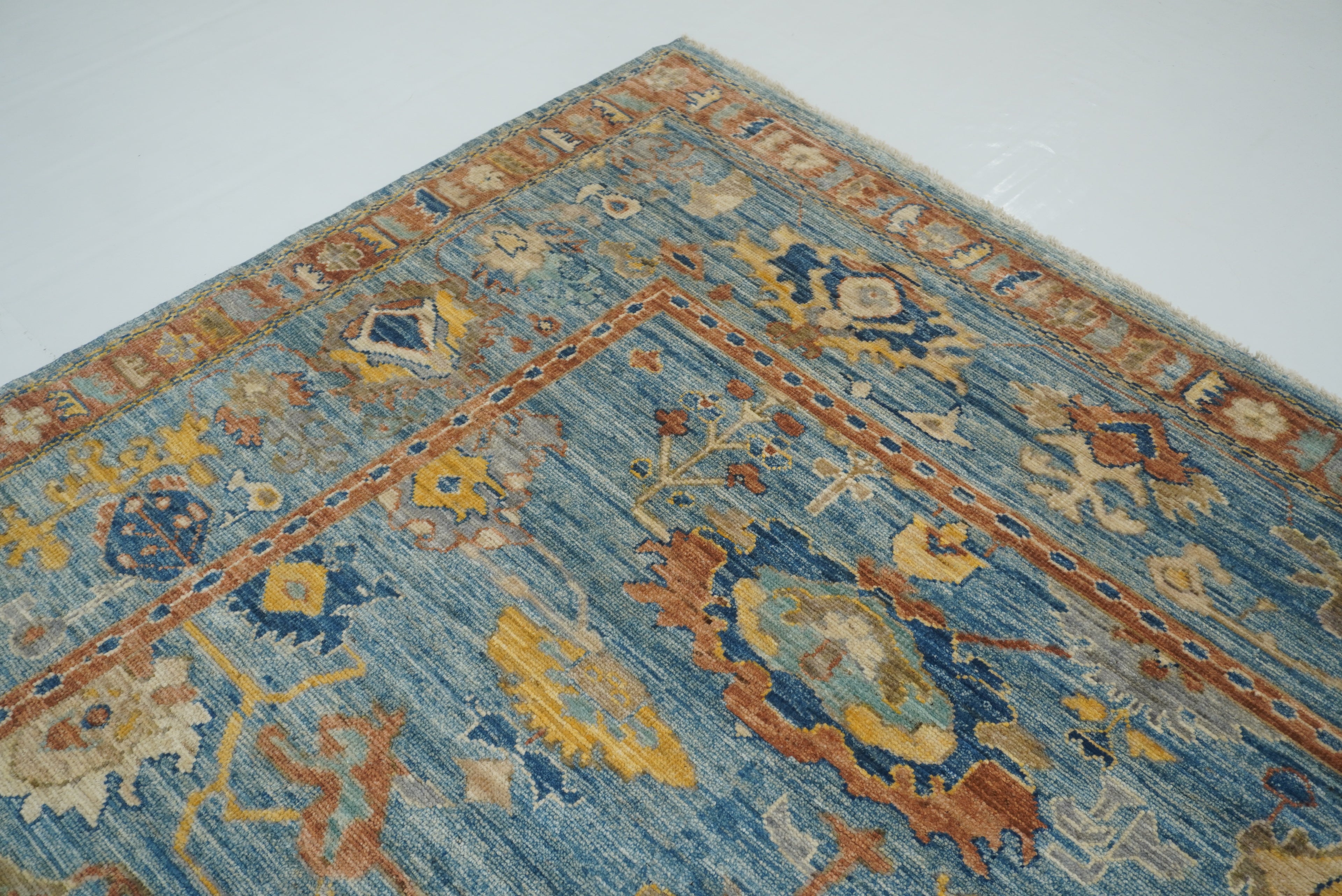 9x12 Blue Oushak Hand-Knotted Turkish Rug - Yildiz Rugs