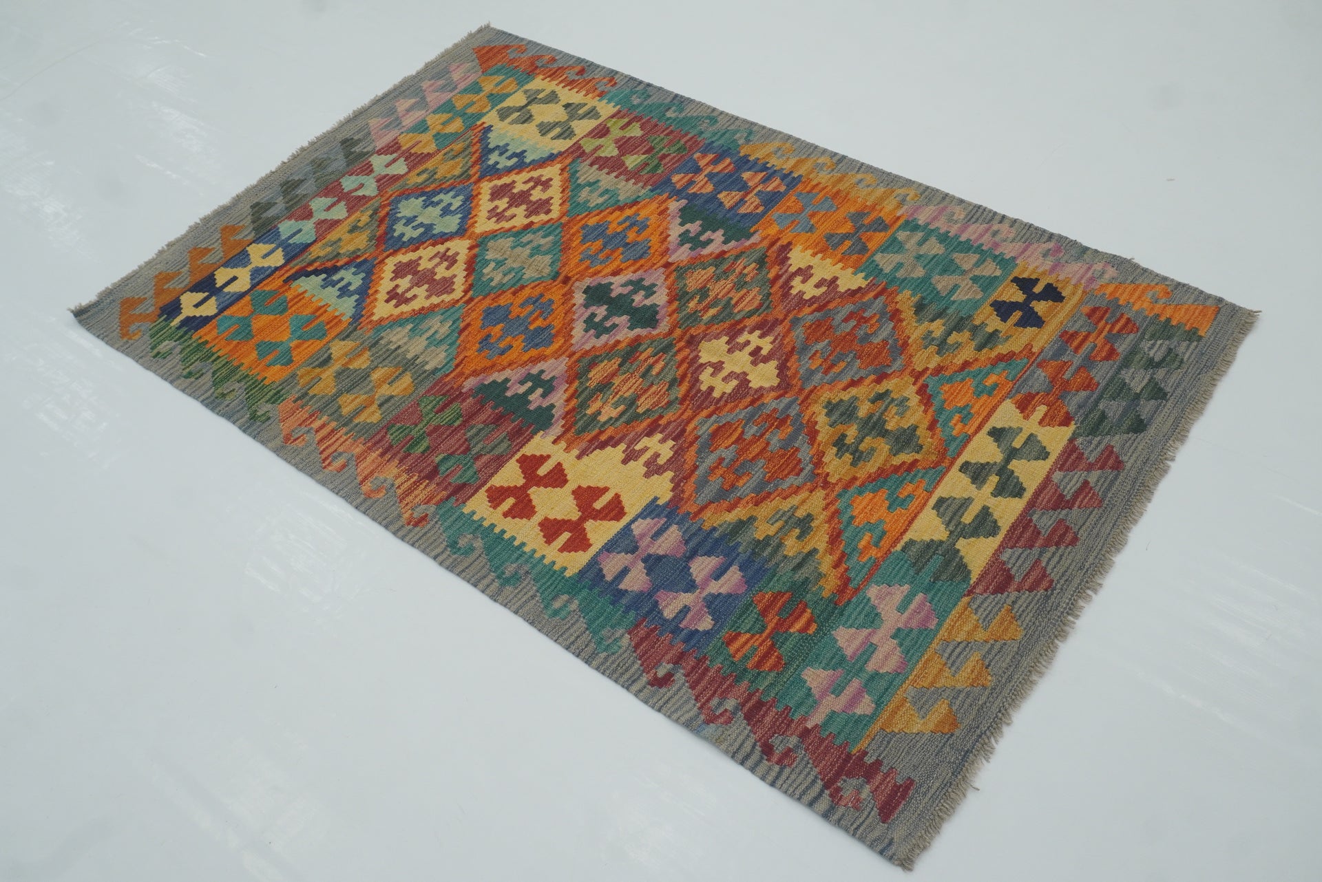 3x5 Red Afghan Handmade Geometric Kilim Rug
