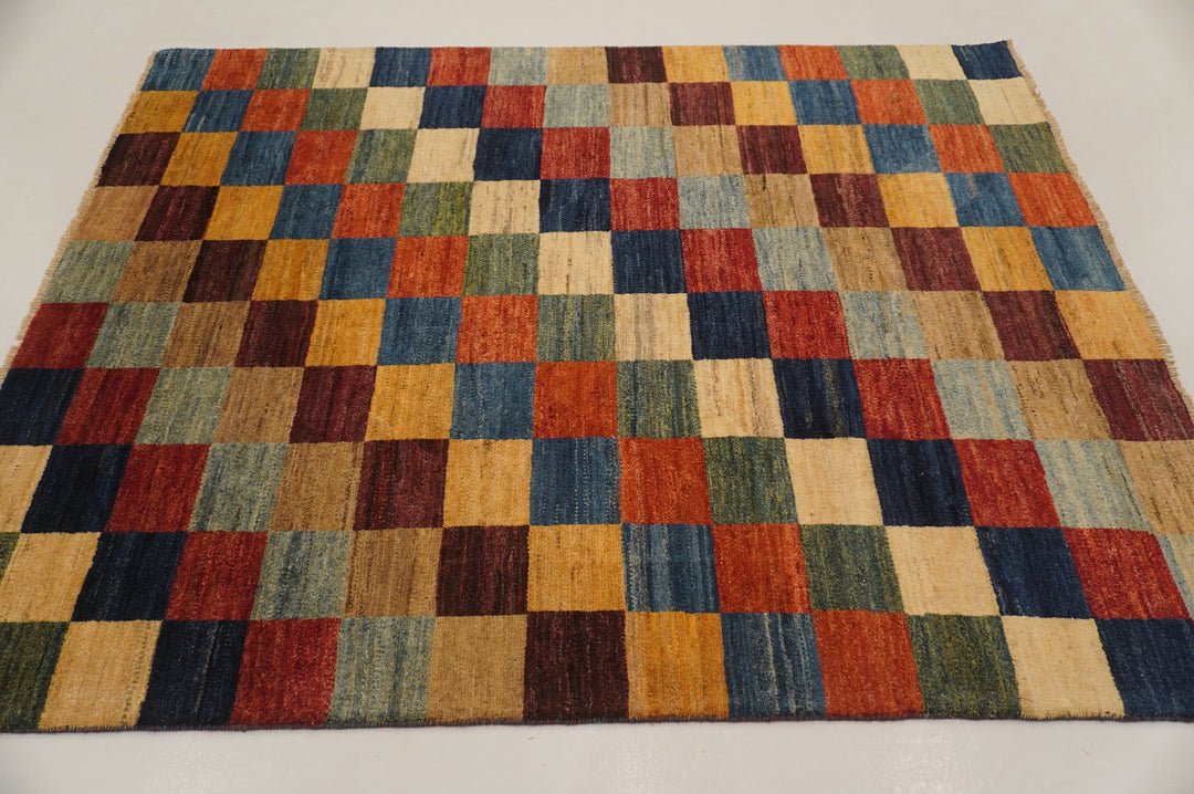 5x7 Multicolor Checkered Box Afghan Hand knotted check Rug - Yildiz Rugs