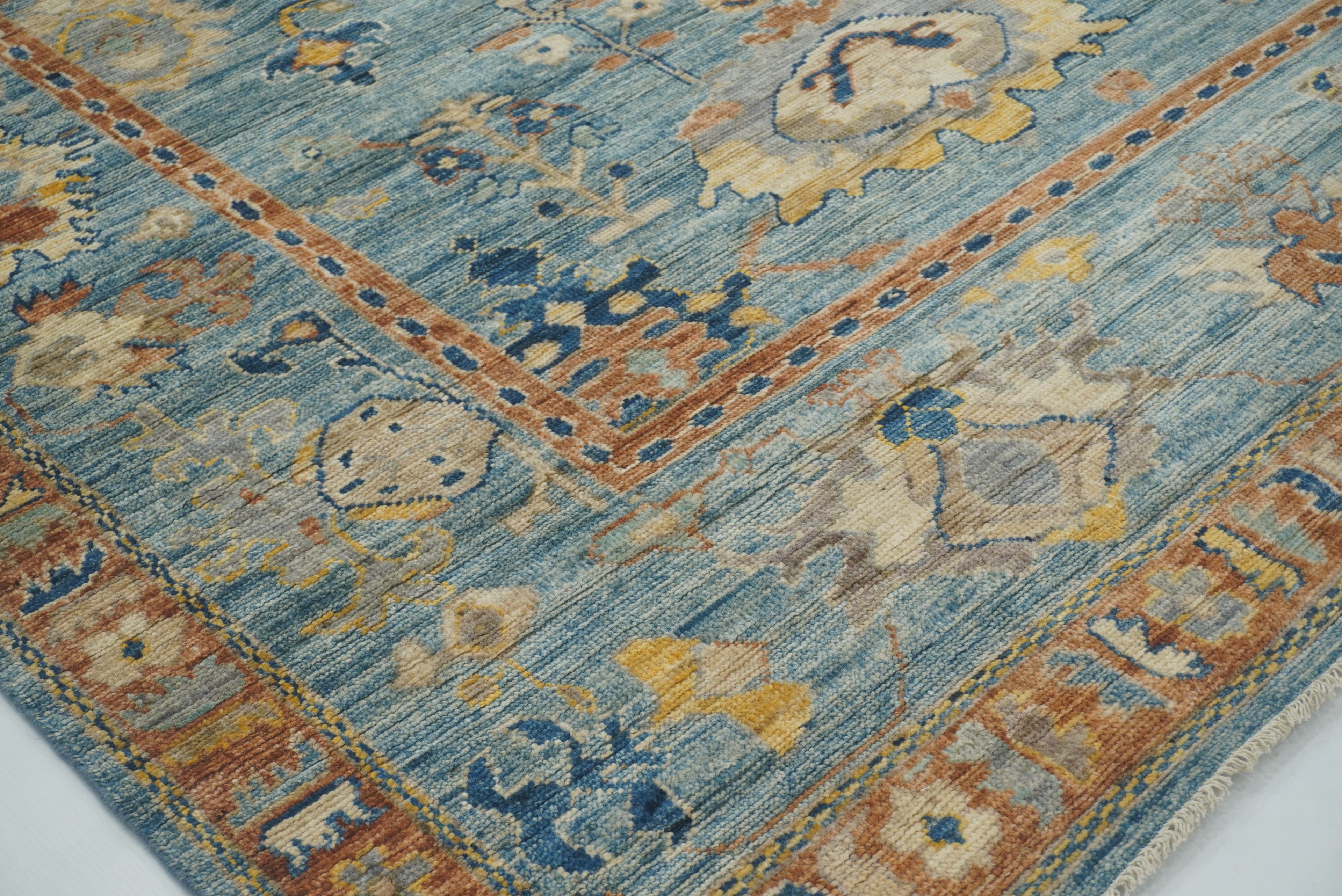 9x12 Blue Oushak Hand-Knotted Turkish Rug - Yildiz Rugs