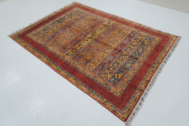 5x7 Red Turkish Shawl Hand knotted Tribal Rug - Yildiz Rugs