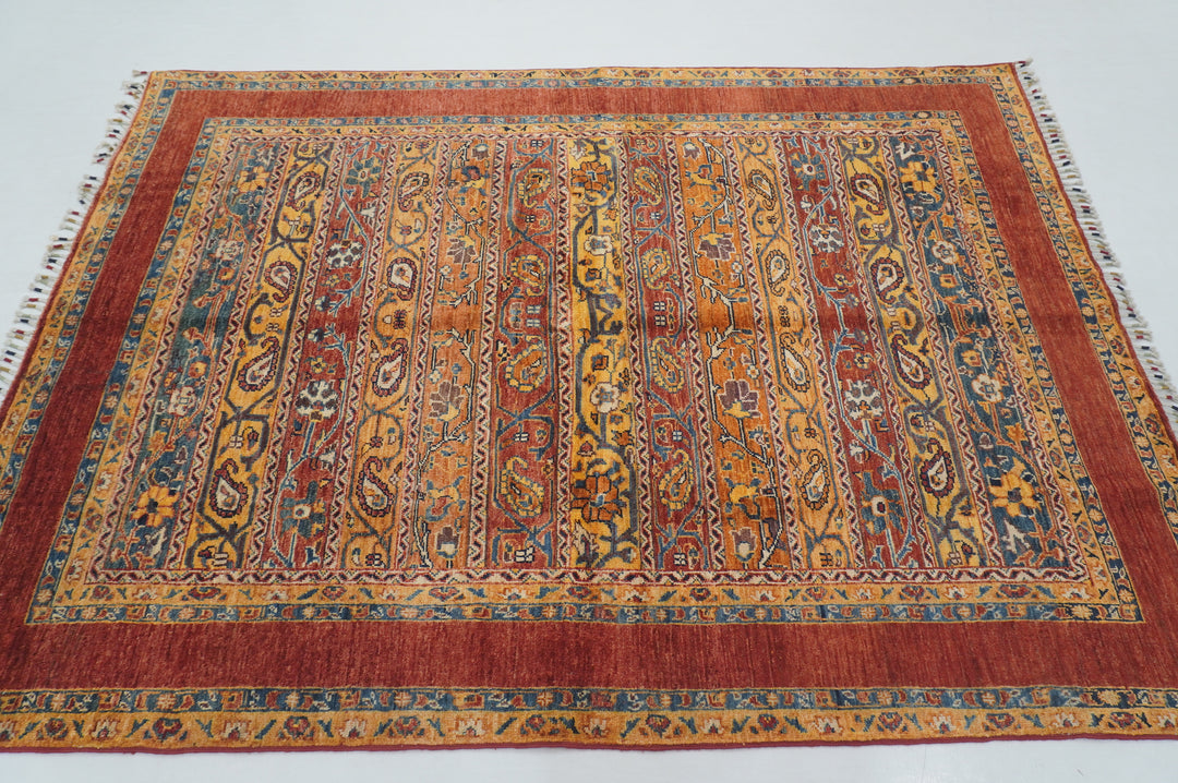 5x7 Red Turkish Shawl Hand knotted Tribal Rug - Yildiz Rugs