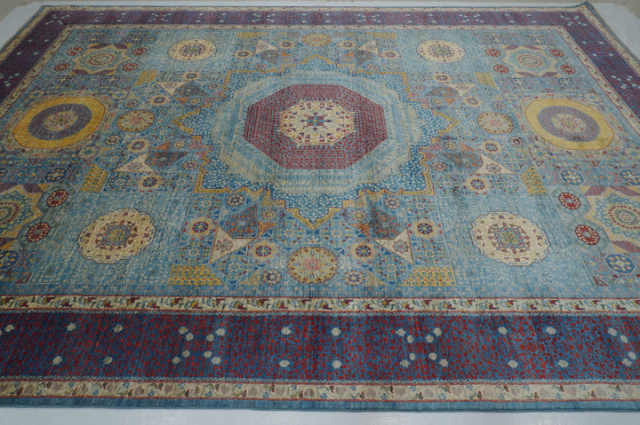 10x14 Pastel Blue Mamluk Turkish Hand knotted Medallion Rug