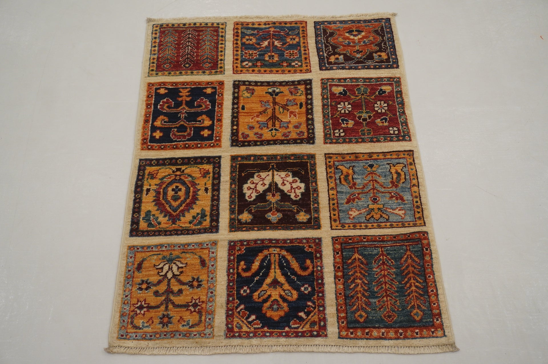 2x3 Beige Bakhtiari Afghan Hand knotted Veg dyes wool small Accent Rug - Yildiz Rugs