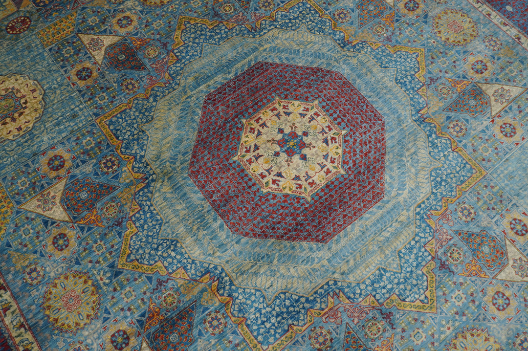 10x14 Pastel Blue Mamluk Turkish Hand knotted Medallion Rug