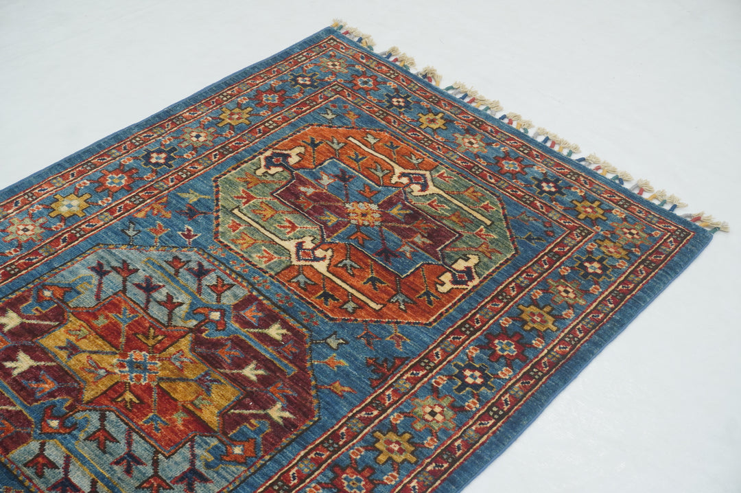 10 ft Blue Ersari Turkmen Afghan Hand knotted Runner Rug