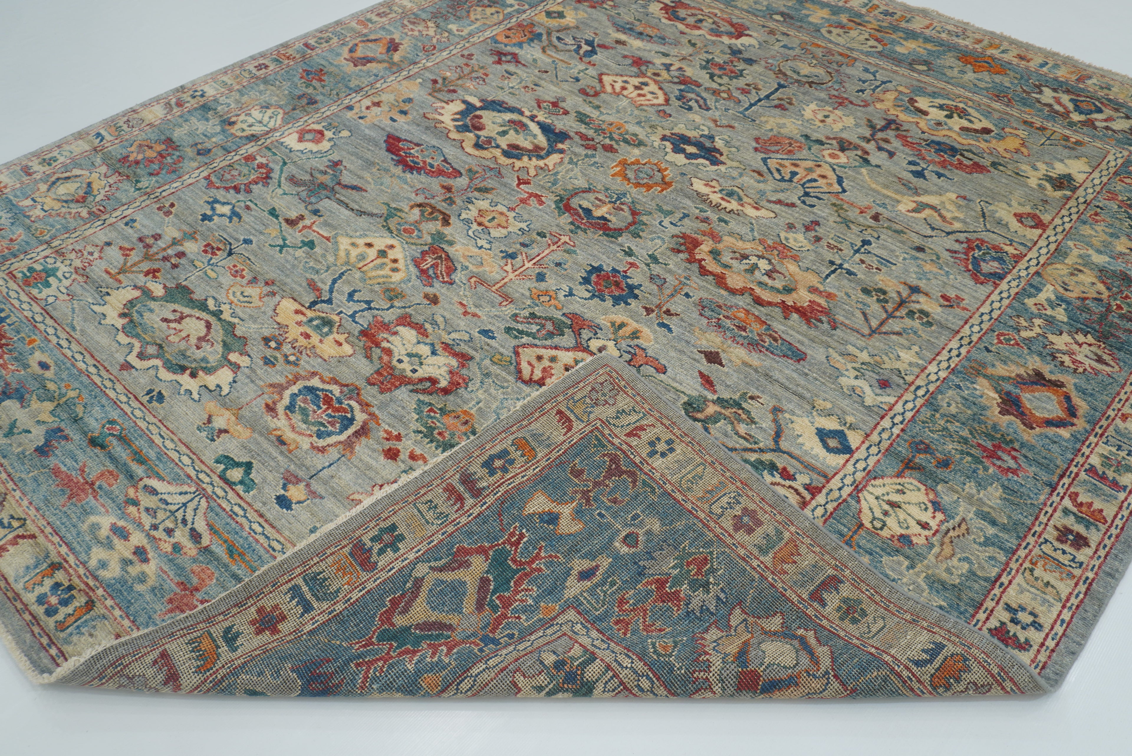 8x10 Oushak Blueish Gray Hand knotted Turkish Rug - Yildiz Rugs