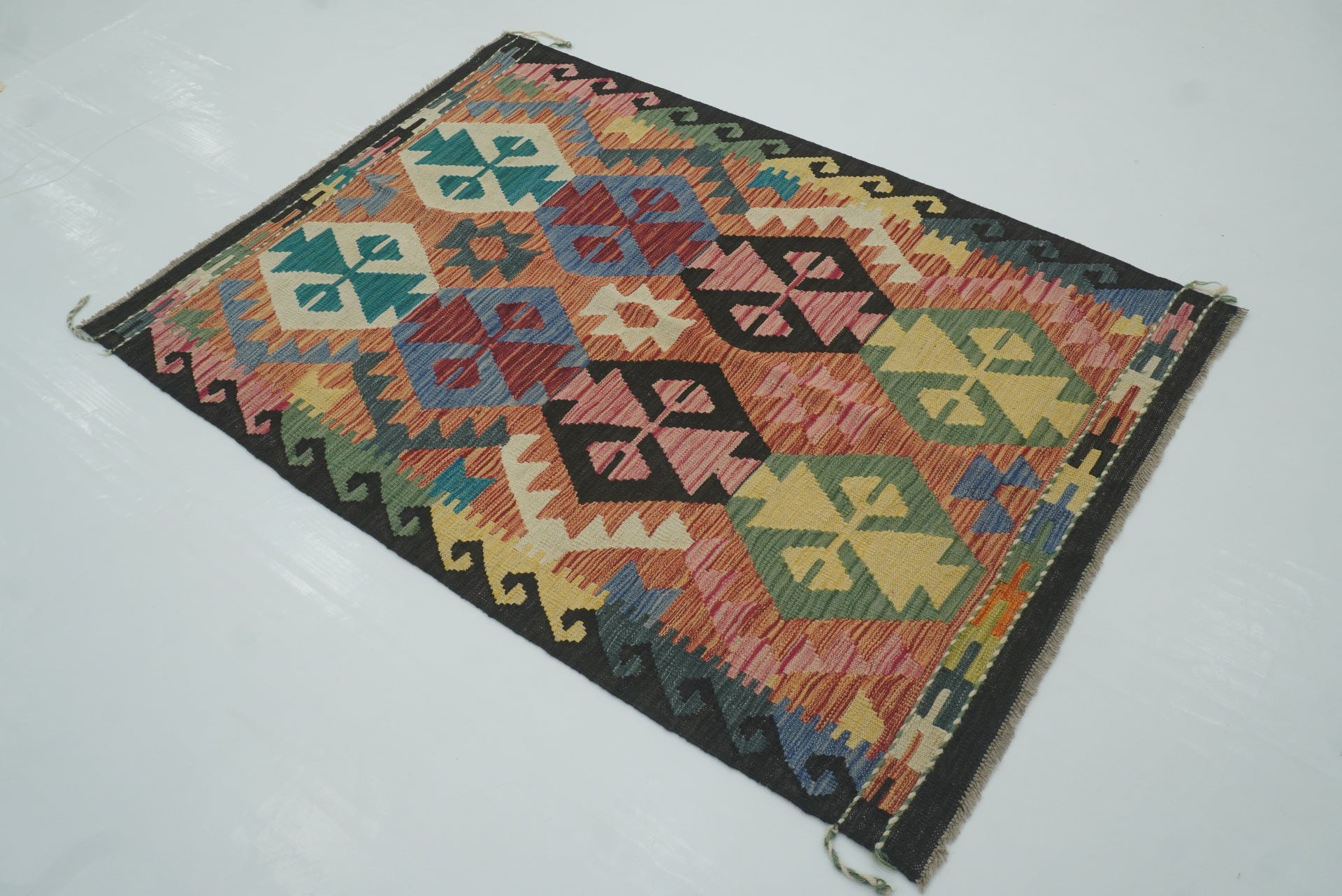 3x5 Red Afghan Handmade Geometric Kilim Rug