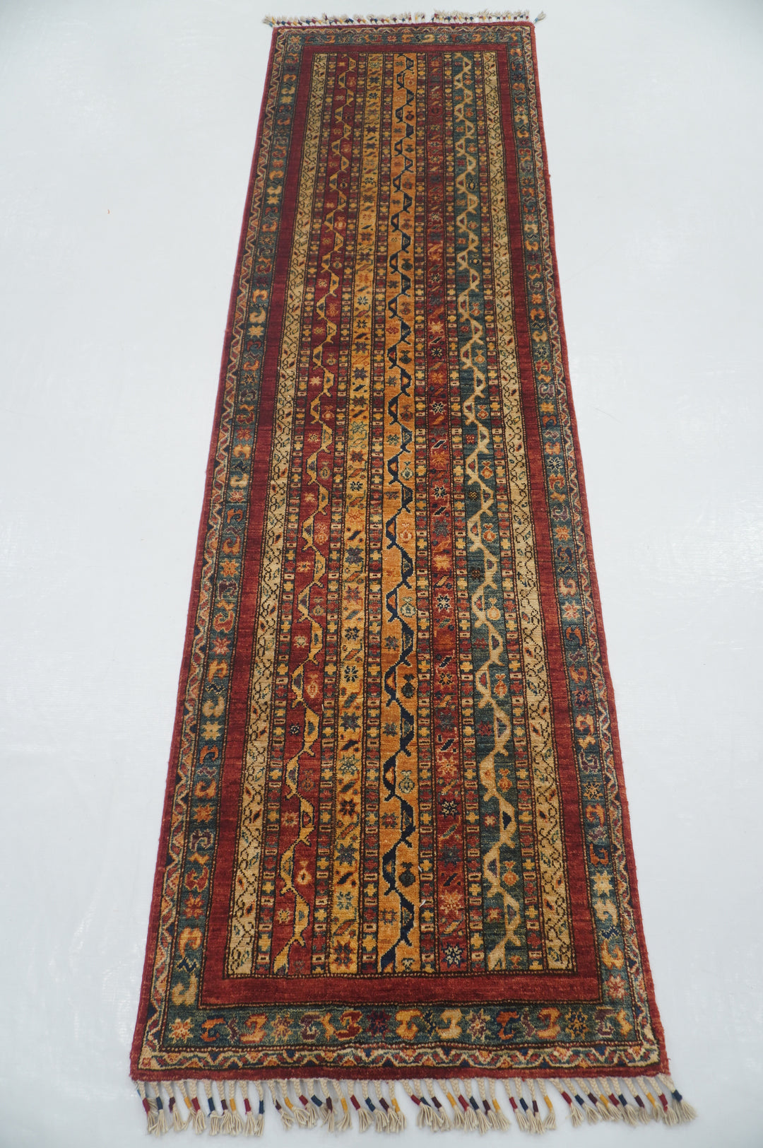 8 ft Turkish Multicolor Shawl Pattern Handmade Runner Rug - Yildiz Rugs