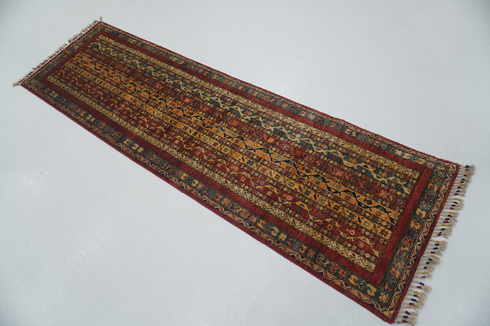 8 ft Turkish Multicolor Shawl Pattern Handmade Runner Rug - Yildiz Rugs